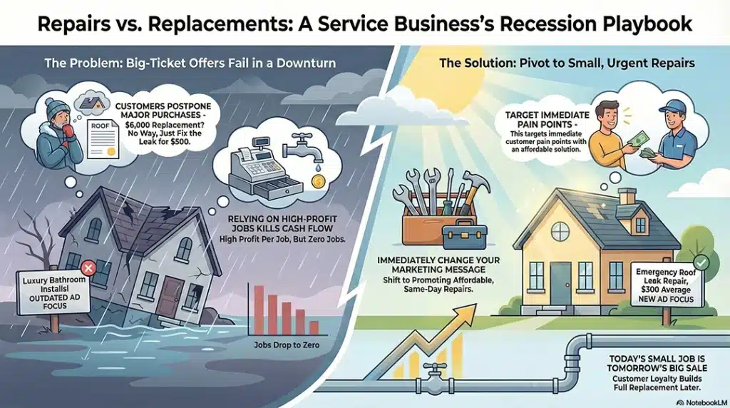 recession marketing for service businesses pivoting from replacements to repairs